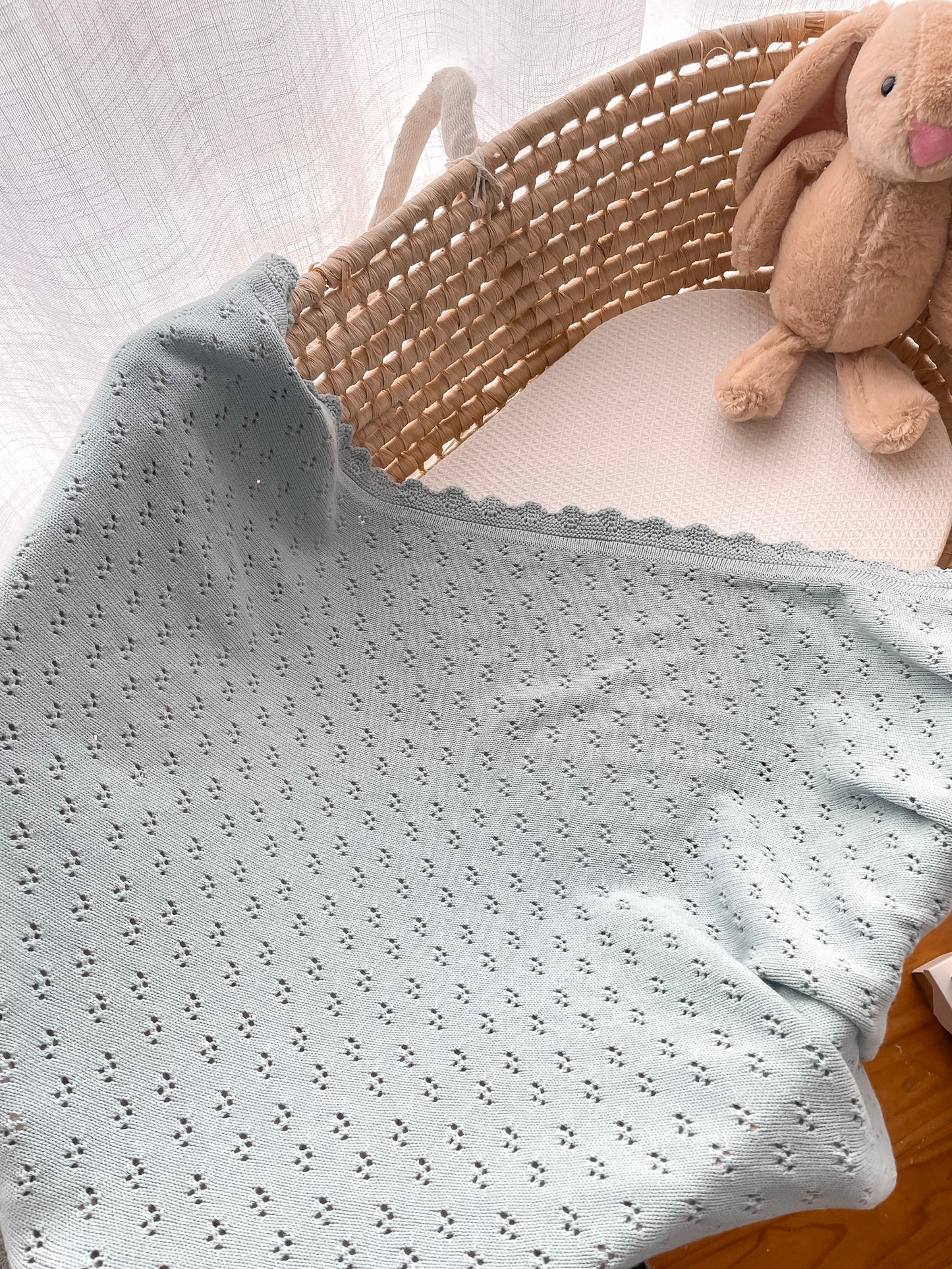 Pointelle Knitted Blanket - Sea Mist
