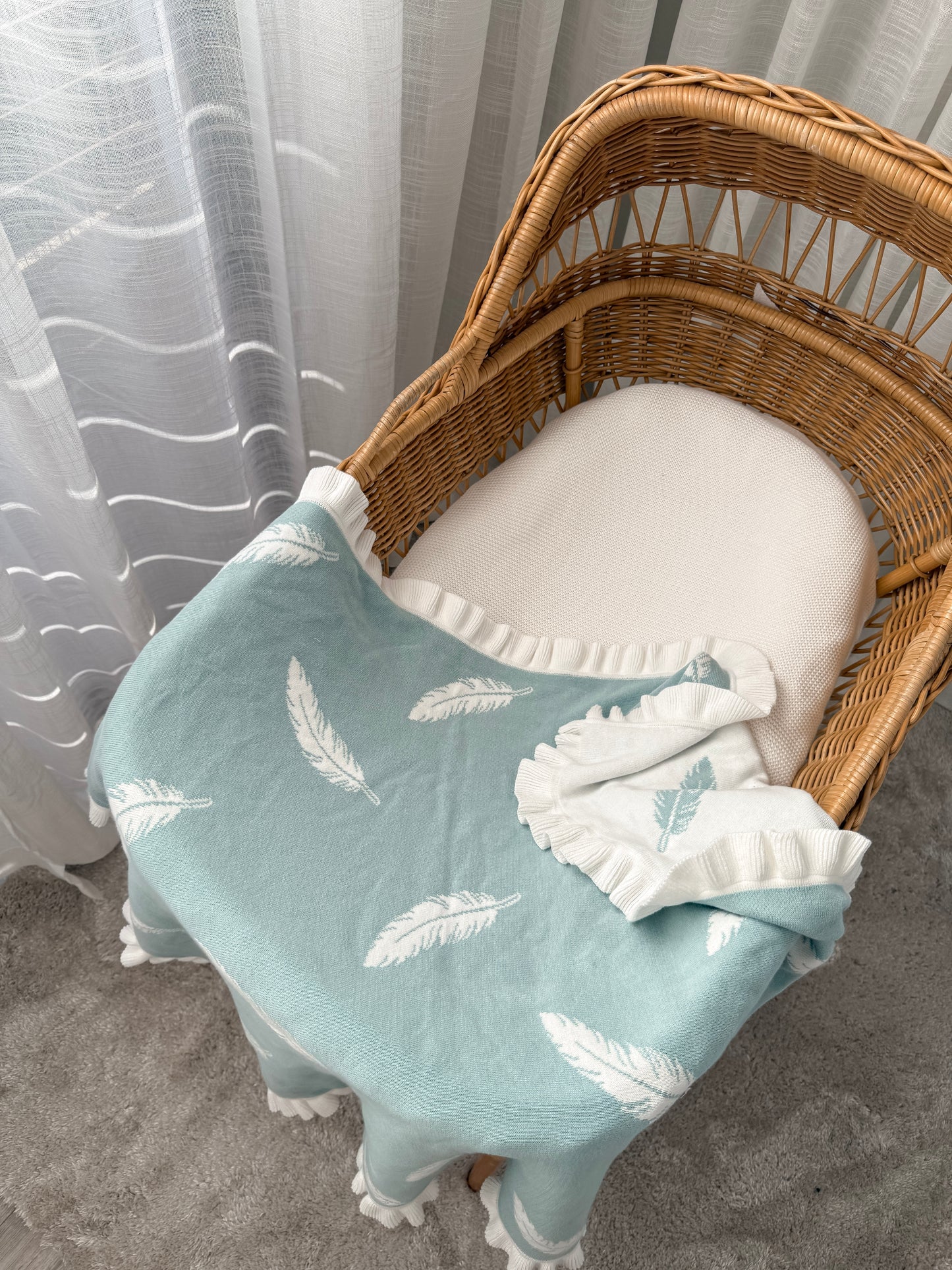 Little Feathers Reversible Blanket - Sea Mist & Milk