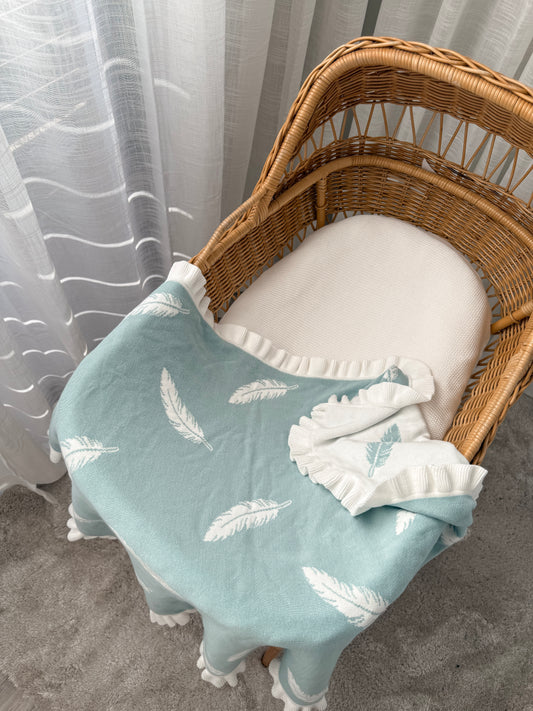 Little Feathers Reversible Blanket - Sea Mist & Milk