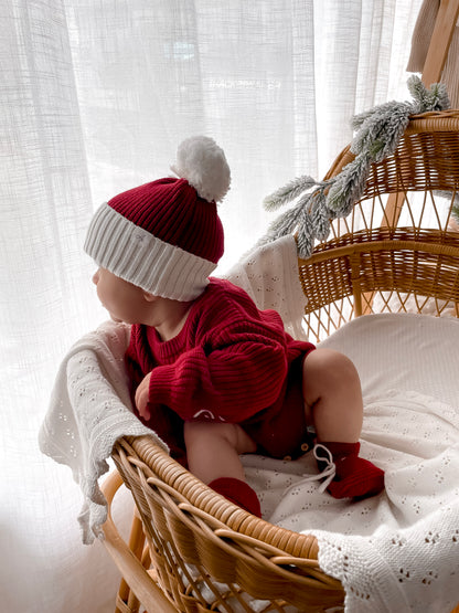 Santa Baby Long Sleeve Romper - Deep Rose