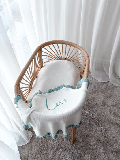 Frilled Knitted Blanket - Milk & Sea Mist