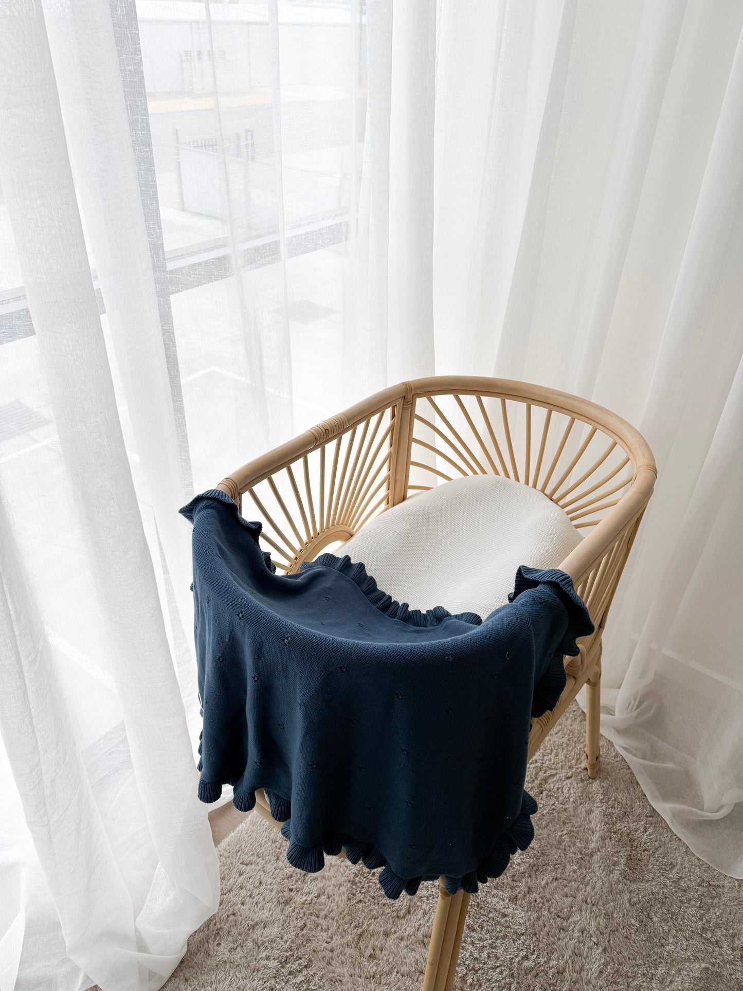 Heirloom Frilled Pointelle Blanket - Midnight