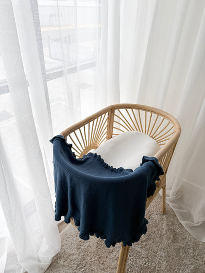 Heirloom Frilled Pointelle Blanket - Midnight
