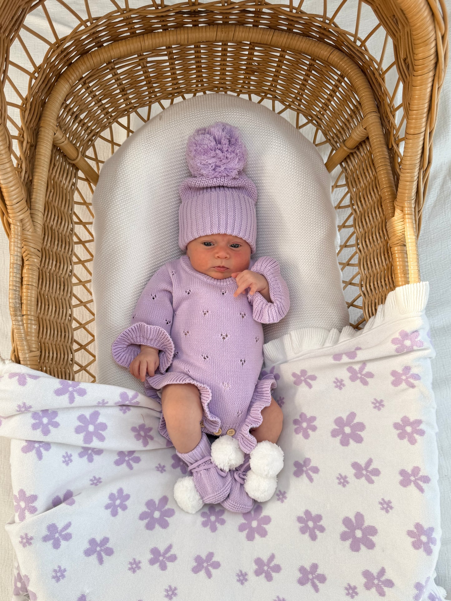 Dahlia Long Sleeve Pointelle Romper - Lilac