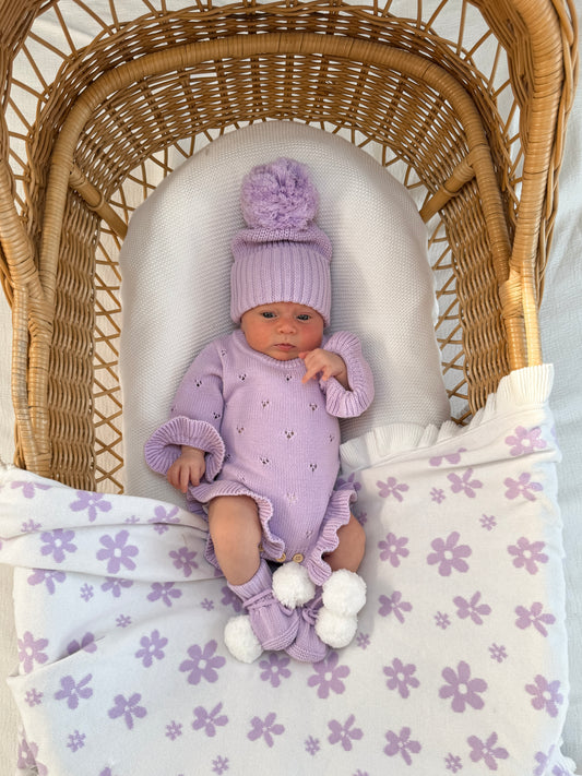 Dahlia Long Sleeve Pointelle Romper - Lilac