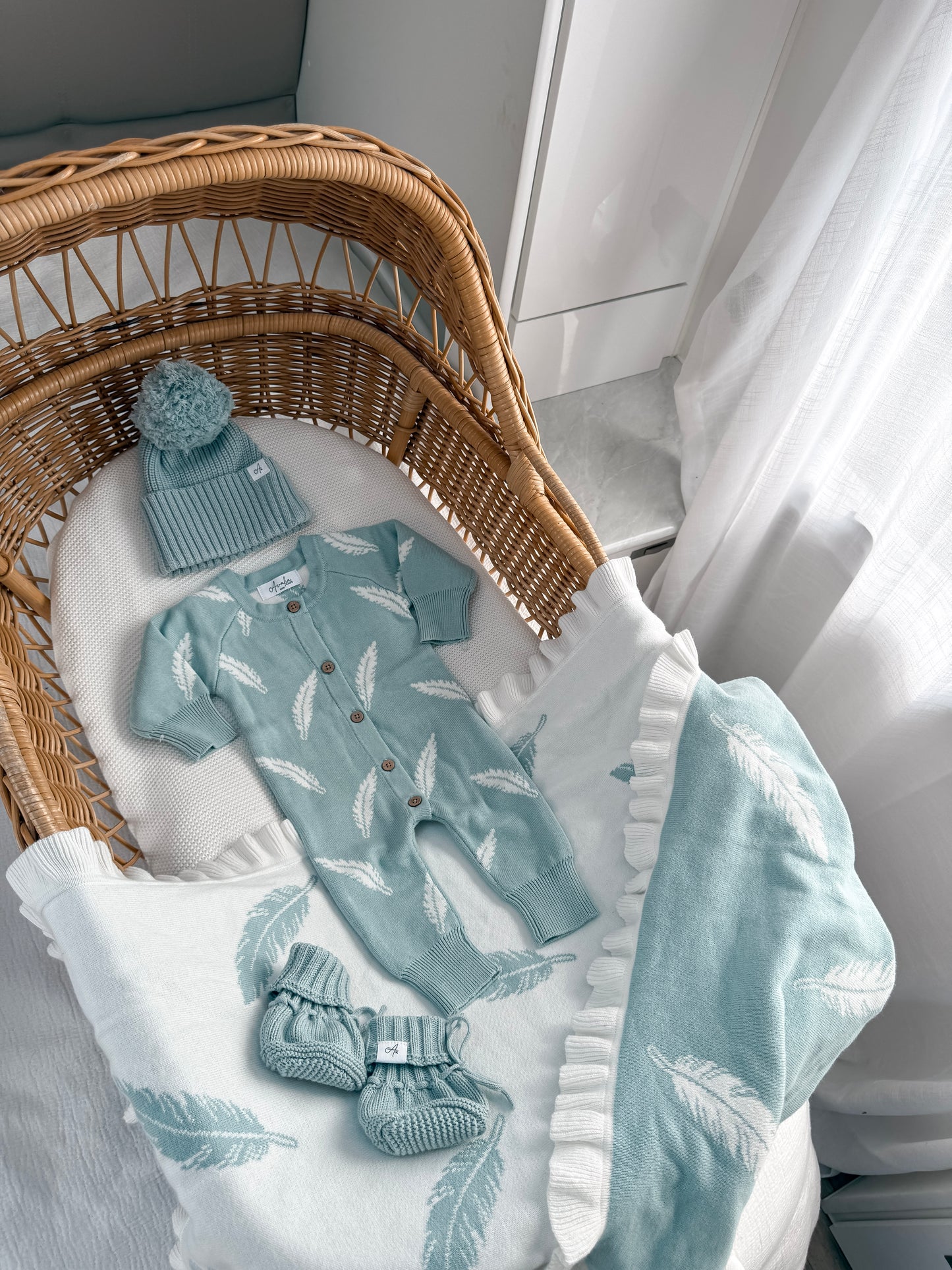 Little Feather Full Length Romper - Sea Mist & Milk