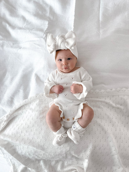 Dahlia Long Sleeve Pointelle Romper – Milk