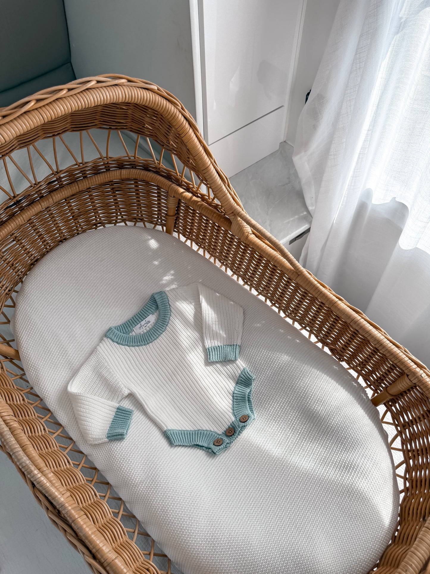 Halo Long Sleeve Romper - Sea Mist & Milk