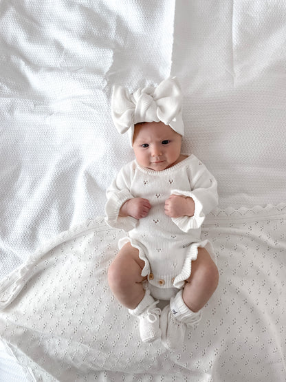 Dahlia Long Sleeve Pointelle Romper – Milk