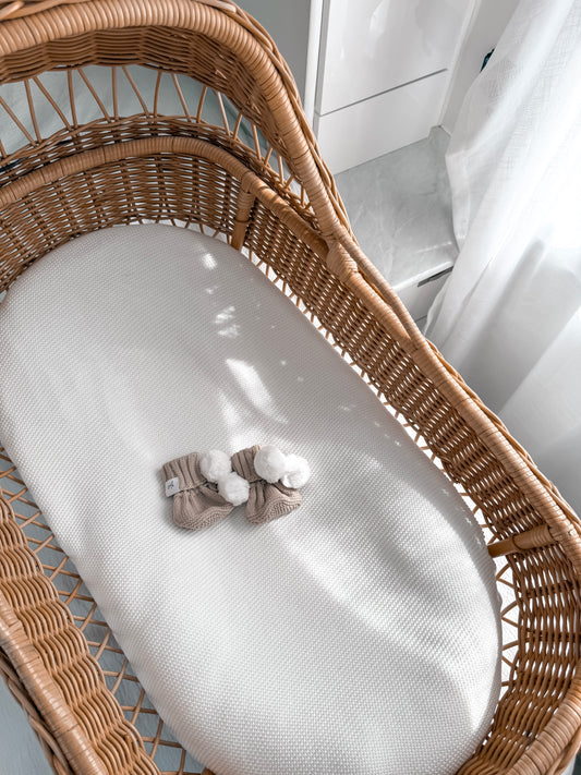 Knitted Pom Pom Booties  - Fawn