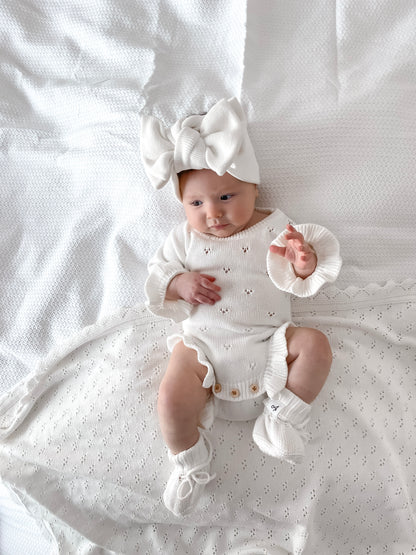 Dahlia Long Sleeve Pointelle Romper – Milk