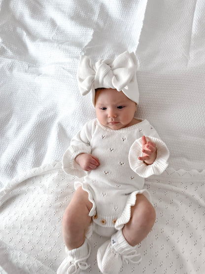 Dahlia Long Sleeve Pointelle Romper – Milk