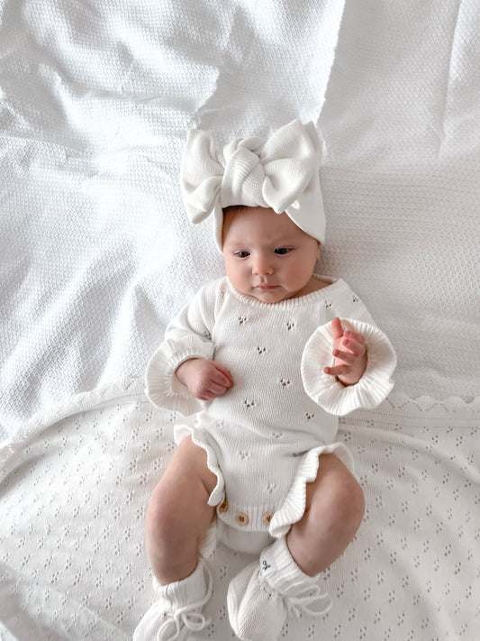 Dahlia Long Sleeve Pointelle Romper – Milk