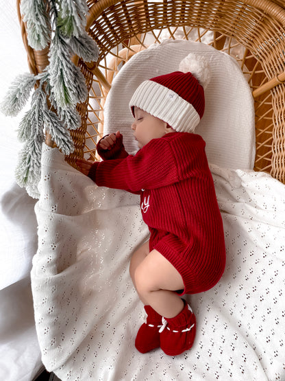 Santa Baby Long Sleeve Romper - Deep Rose