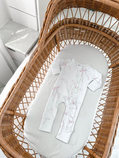 Little Bow Frilled Zippy Romper (White & Fairy Floss)