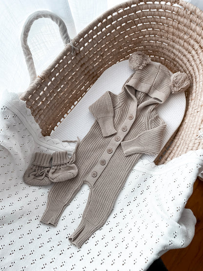 Little Ted Hooded Romper - Fawn