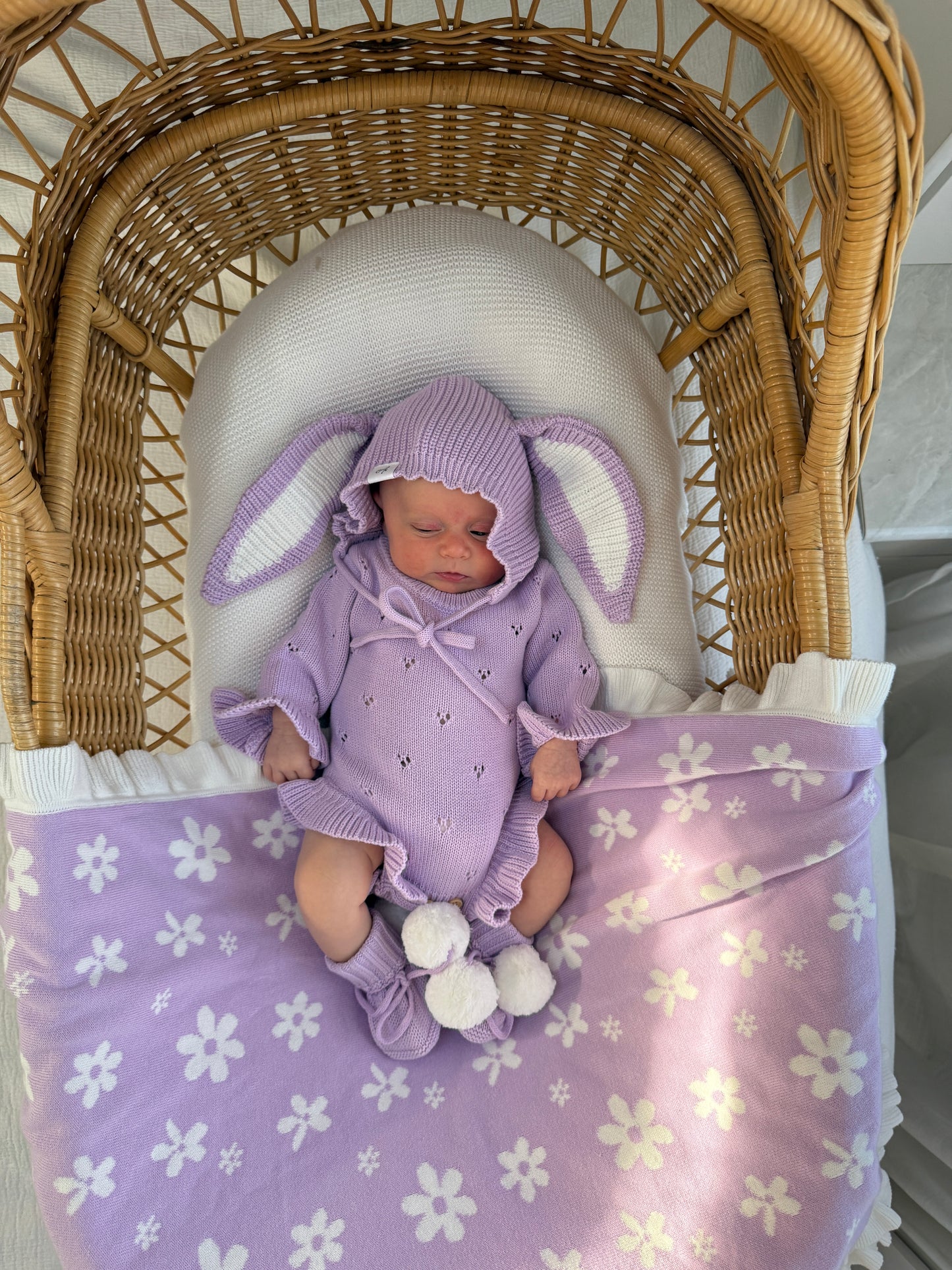 Bunny Knitted Bonnet - Lilac