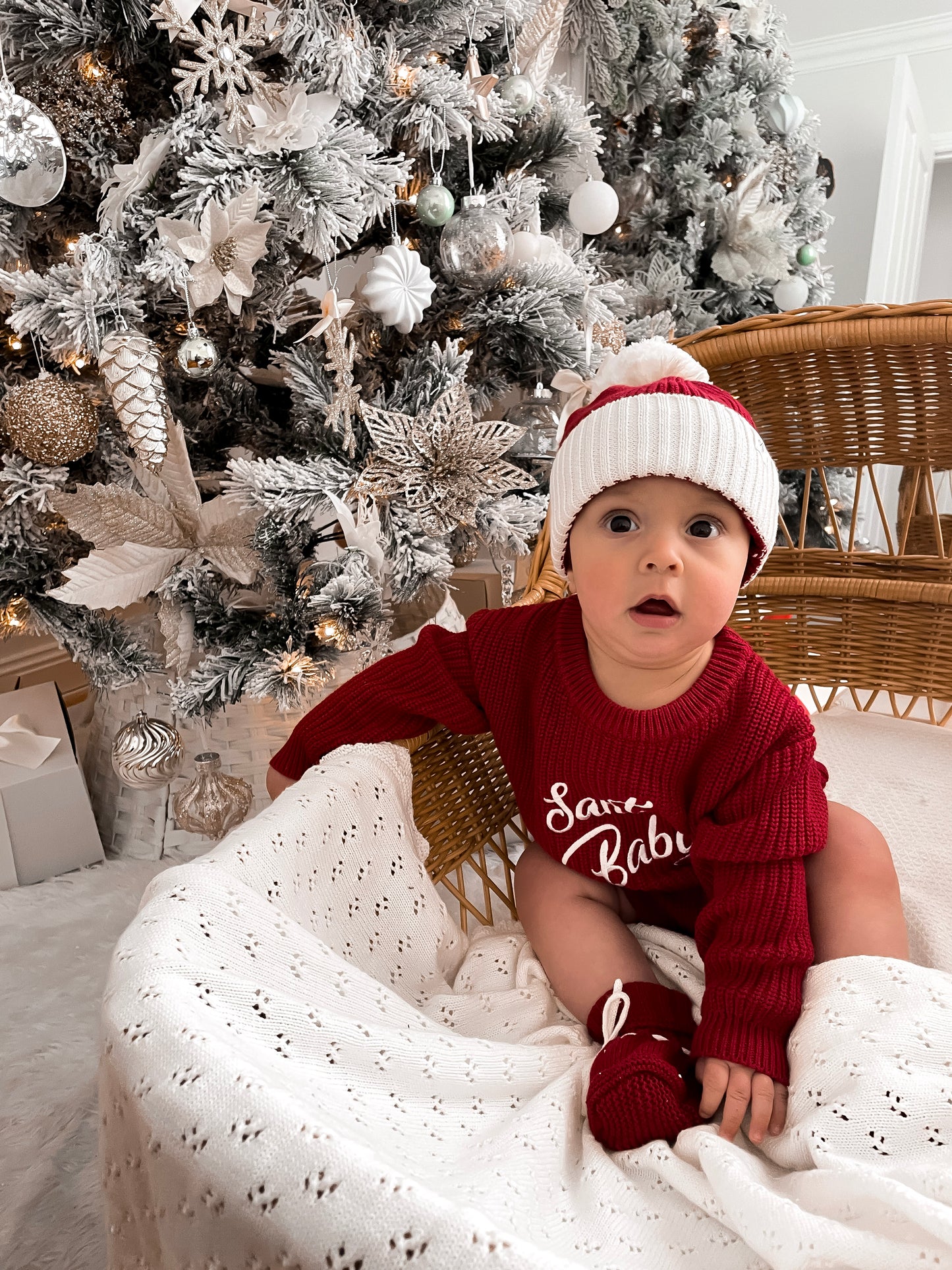 Santa Baby Long Sleeve Romper - Deep Rose