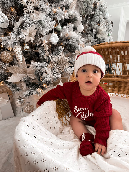Santa Baby Long Sleeve Romper - Deep Rose
