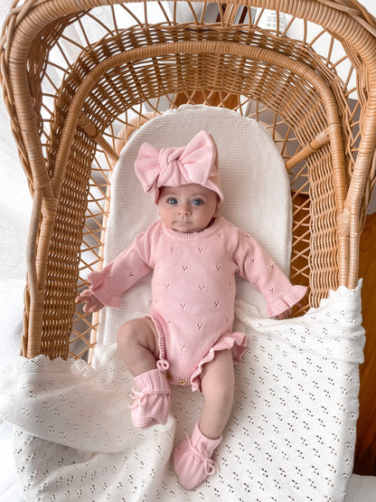 Dahlia Long Sleeve Pointelle Romper - Fairy Floss