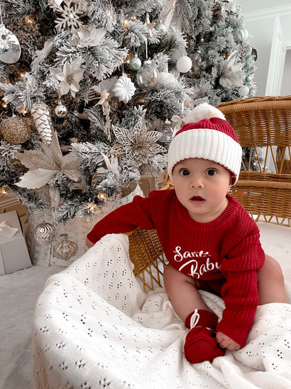 Santa Baby Long Sleeve Romper - Deep Rose
