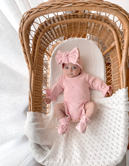 Dahlia Long Sleeve Pointelle Romper - Fairy Floss