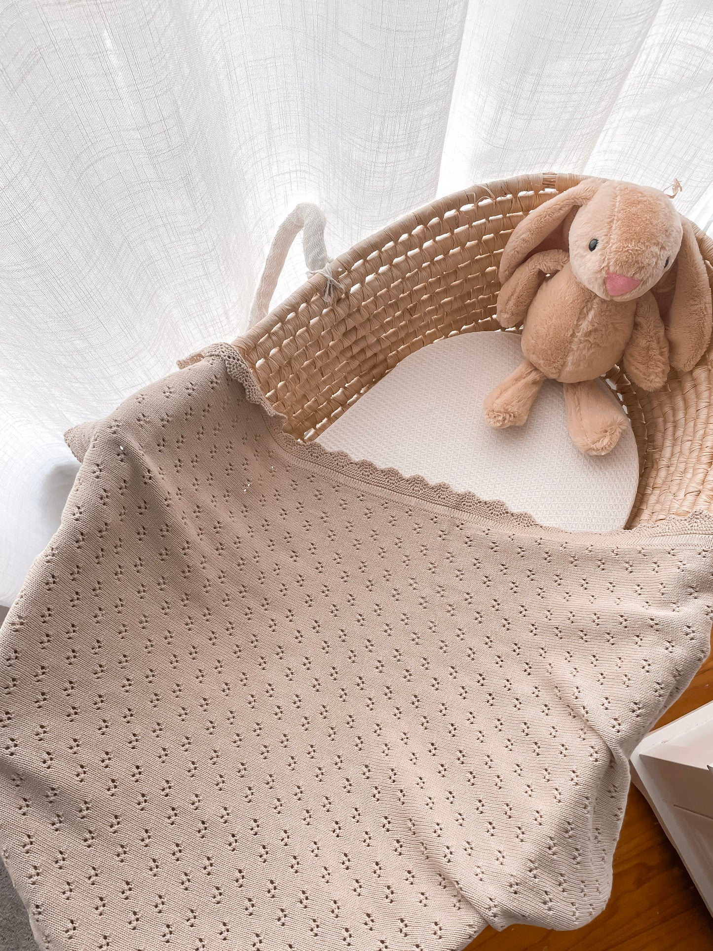 Pointelle Knitted Blanket - Fawn