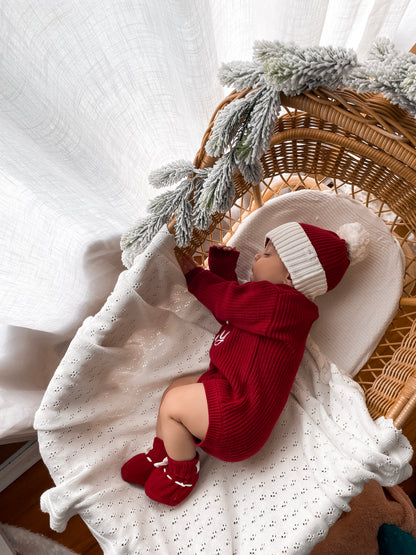 Santa Baby Long Sleeve Romper - Deep Rose