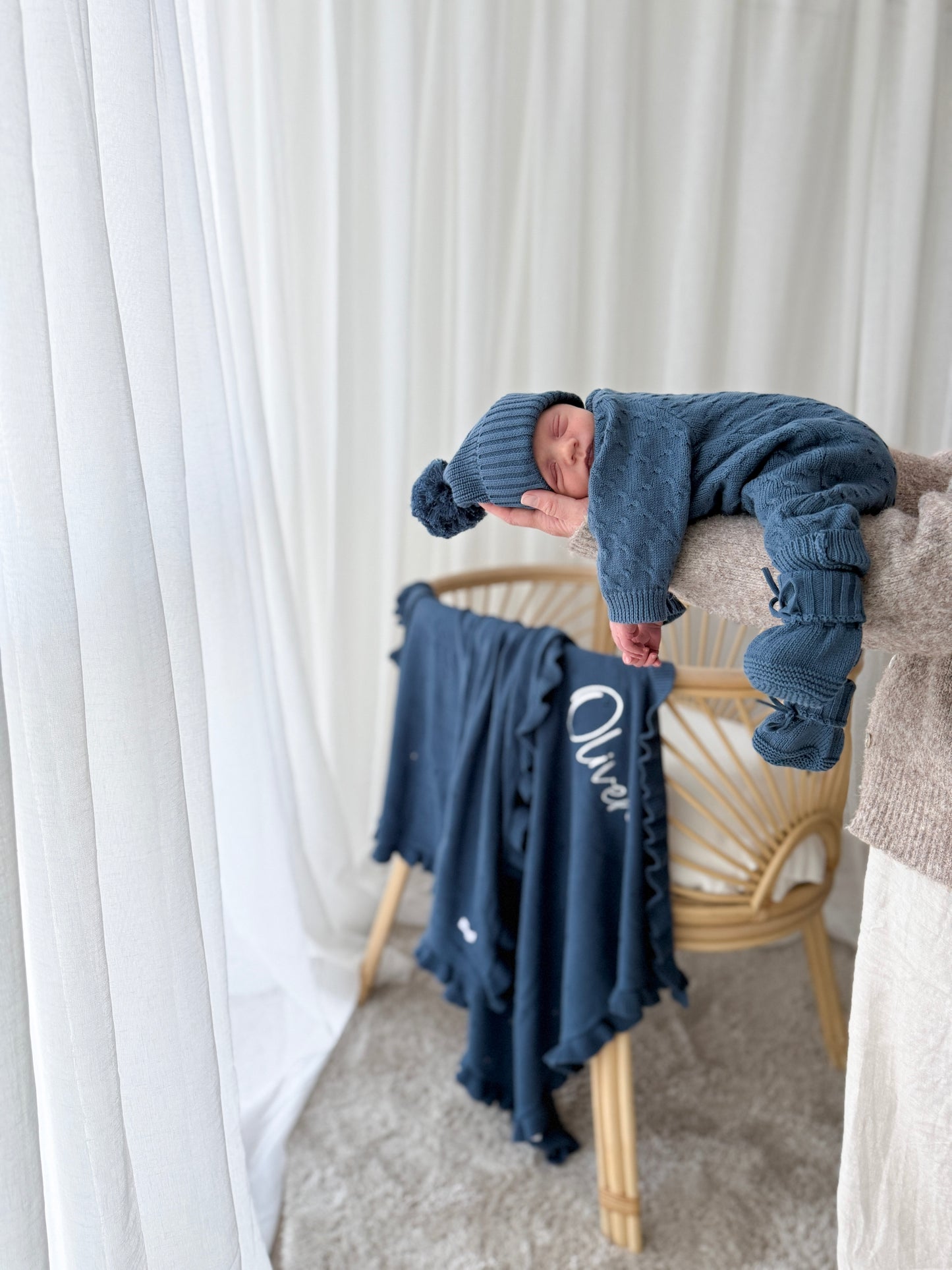 Heirloom Frilled Pointelle Blanket - Midnight