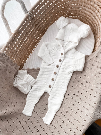 Little Ted Hooded Romper - Milk