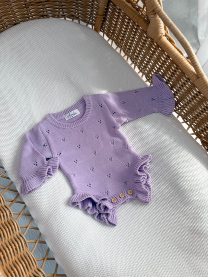 Dahlia Long Sleeve Pointelle Romper - Lilac