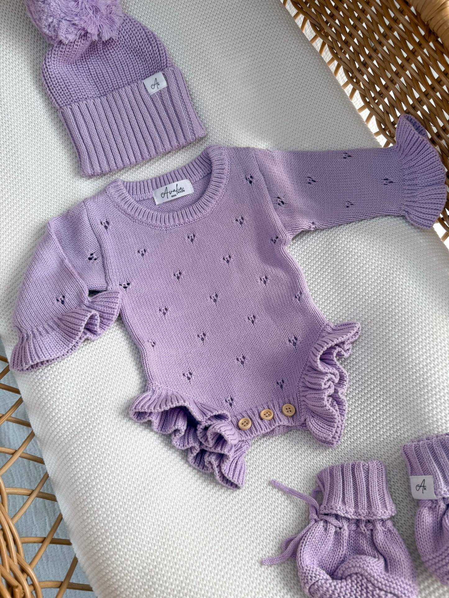 Dahlia Long Sleeve Pointelle Romper - Lilac