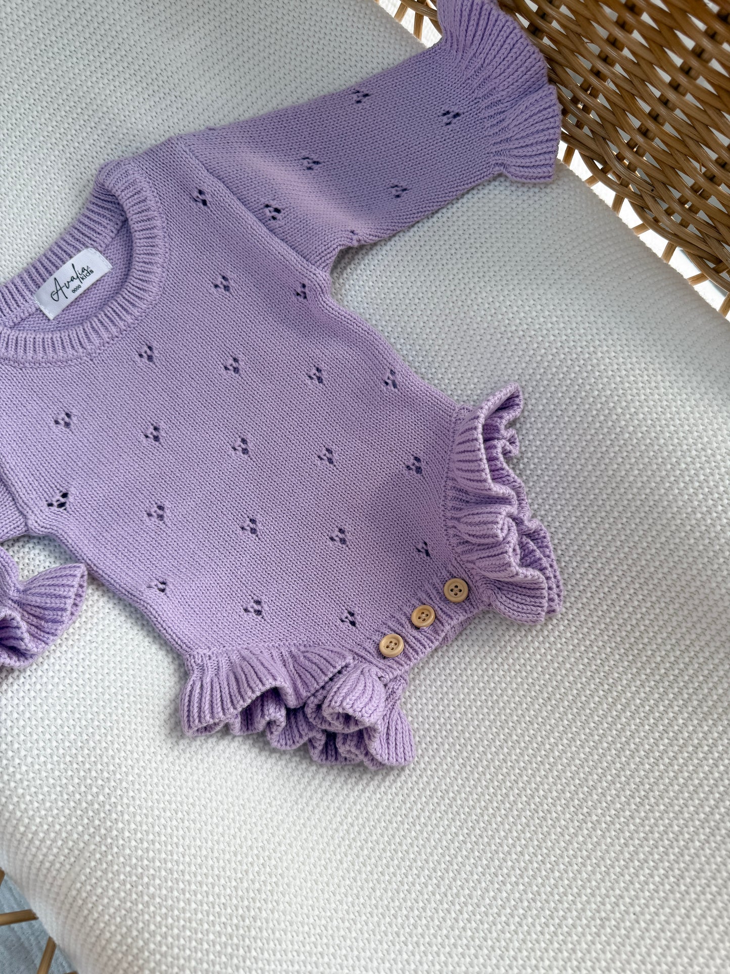 Dahlia Long Sleeve Pointelle Romper - Lilac