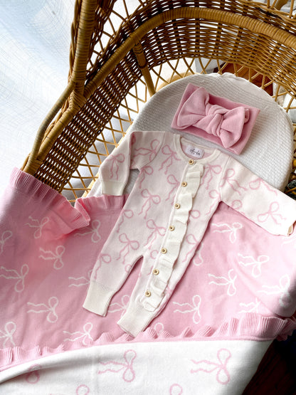 Little Bow Frilled Romper - Milk & Fairy Floss