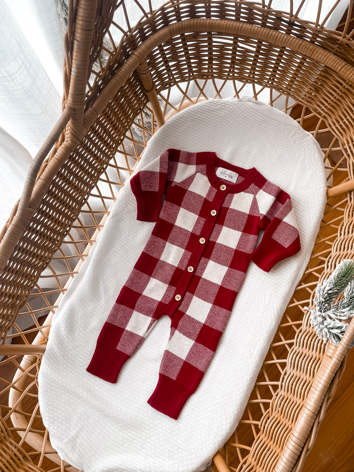 Gingham Full Length Romper - Deep Rose & Milk