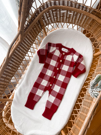 Gingham Full Length Romper - Deep Rose & Milk