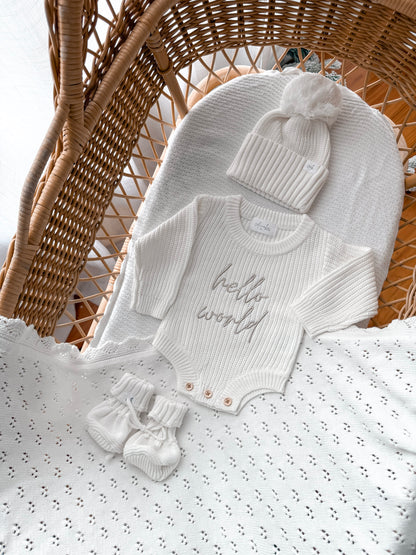 Hello World Newborn Romper - Milk