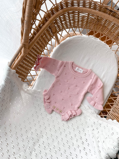 Dahlia Long Sleeve Pointelle Romper - Fairy Floss
