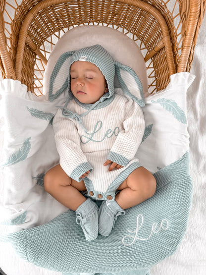 Bunny Knitted Bonnet - Sea Mist