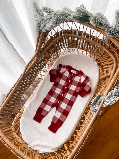 Gingham Full Length Romper - Deep Rose & Milk