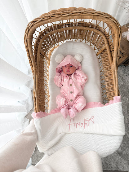 Frilled Knitted Blanket - Milk & Fairy Floss