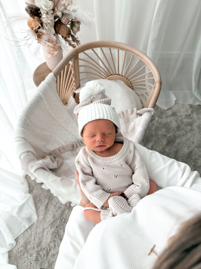 Pointelle Long Sleeve Romper - Latte