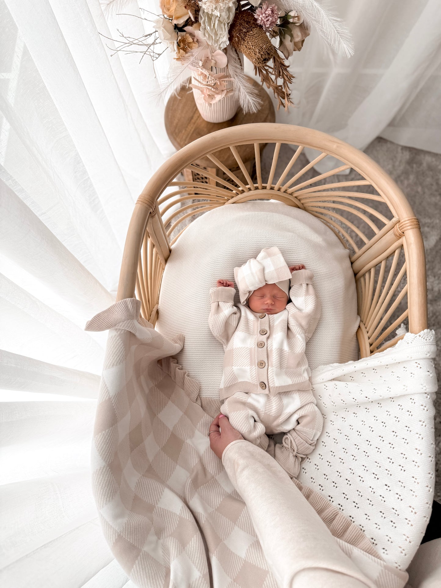 Gingham Cardigan - Latte & Milk