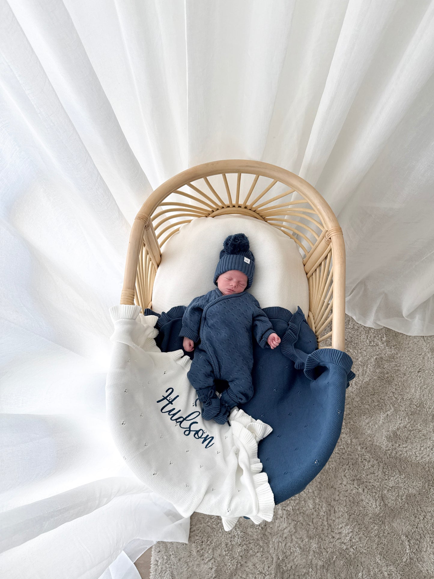 Heirloom Frilled Pointelle Blanket - Midnight
