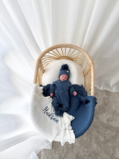 Heirloom Frilled Pointelle Blanket - Midnight