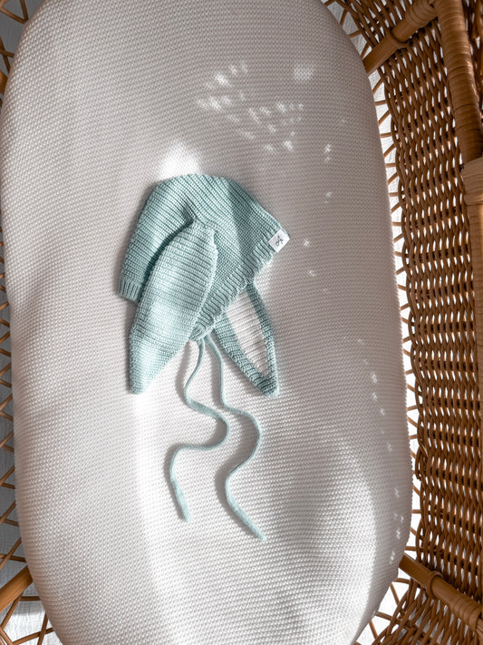 Bunny Knitted Bonnet - Sea Mist