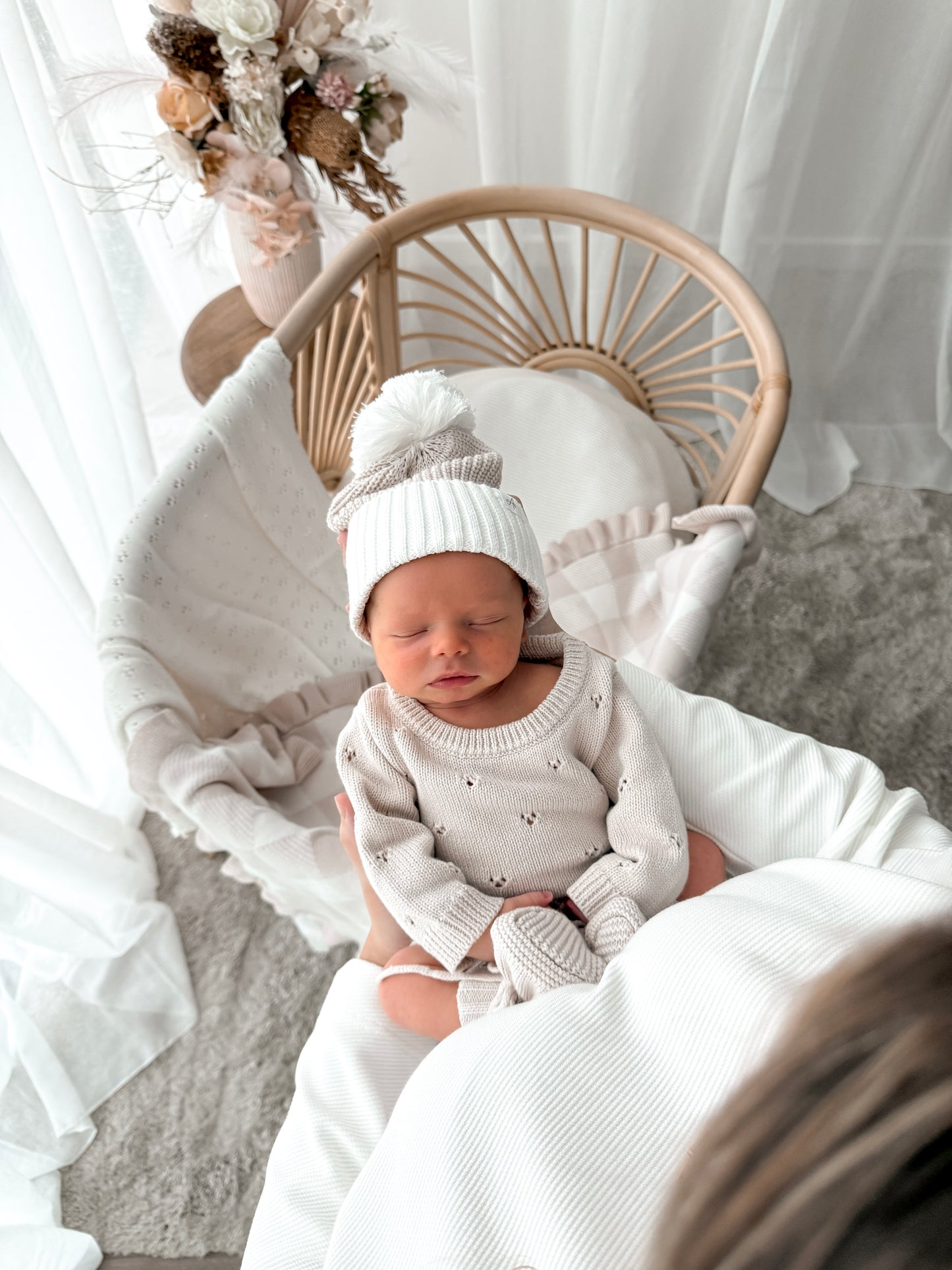 Pointelle Long Sleeve Romper - Latte