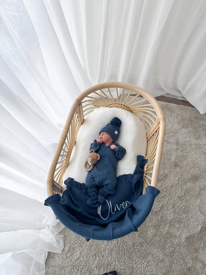 Heirloom Frilled Pointelle Blanket - Midnight