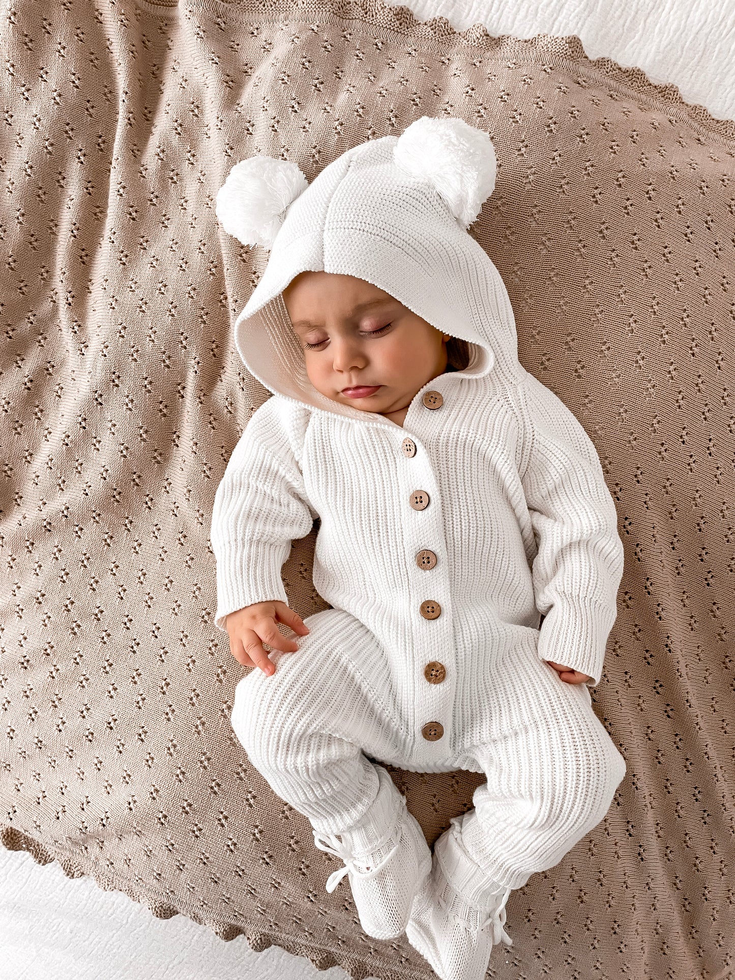 Pointelle Knitted Blanket - Fawn