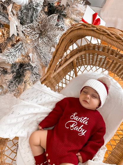 Santa Baby Long Sleeve Romper - Deep Rose